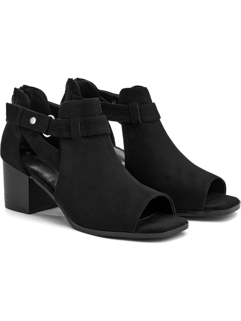 Chic Peep Toe Chunky Heel Booties | Open Toe Cutout Dress Shoes with Zipper